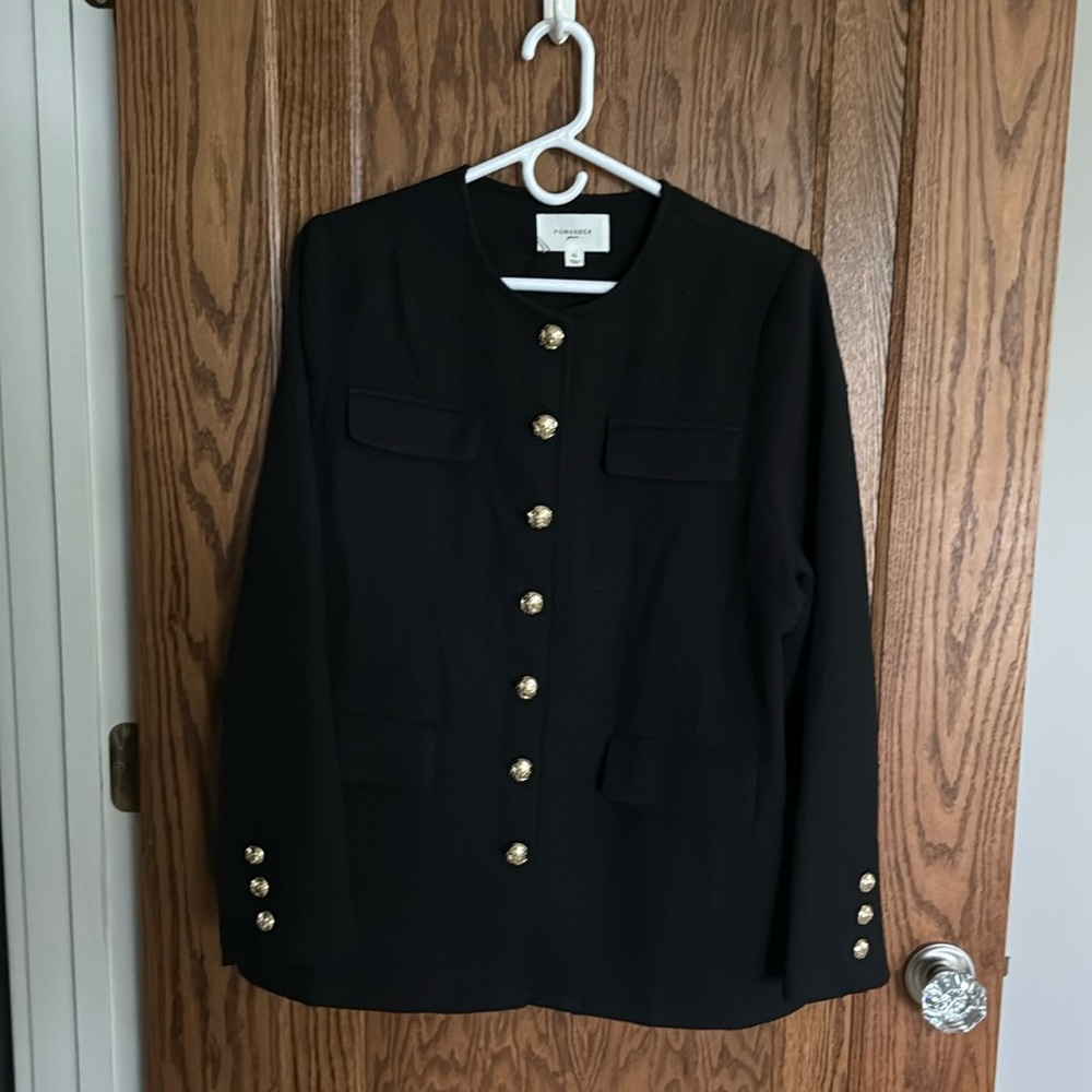 Pomander Place NWOT Black Tweed Jennings Chic Feminine Blazer Classic Jacket XL
